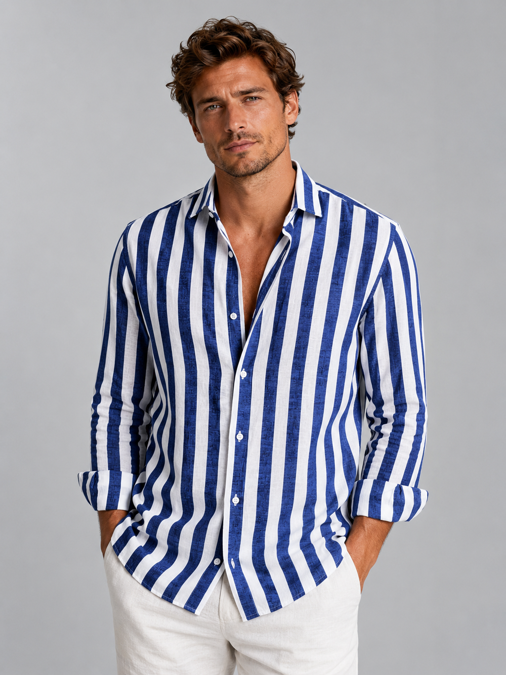Jude | Men's Striped Linen Look Shirt, Summer Shirt