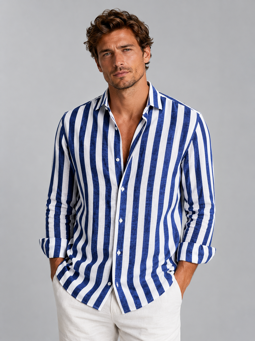 Jude | Men's Striped Linen Look Shirt, Summer Shirt