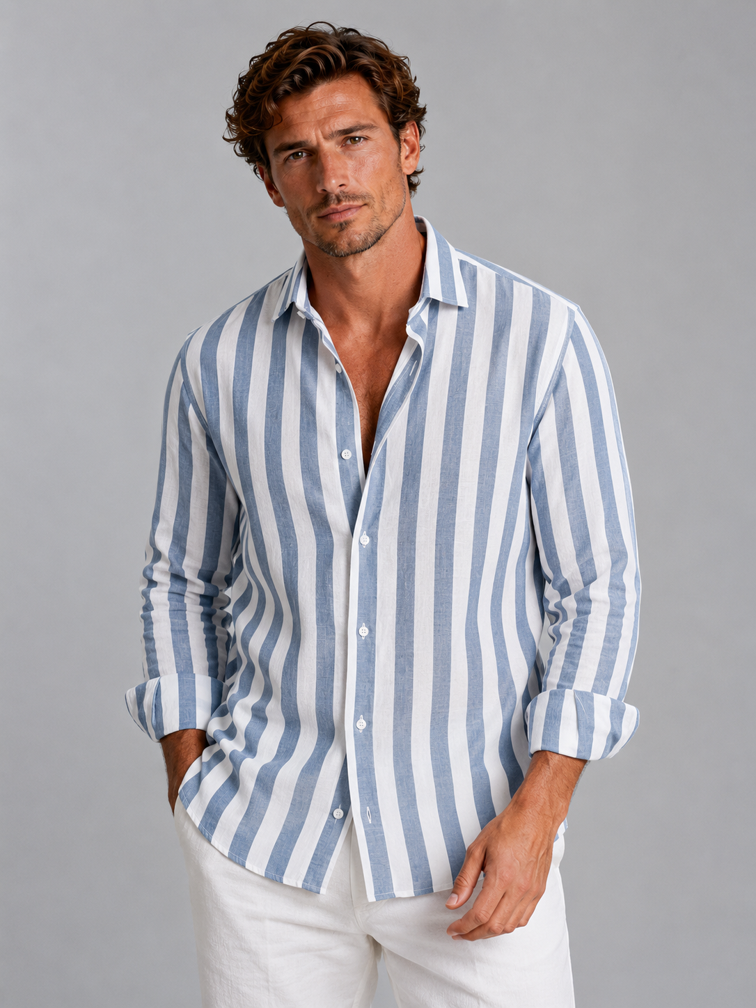 Jude | Men's Striped Linen Look Shirt, Summer Shirt
