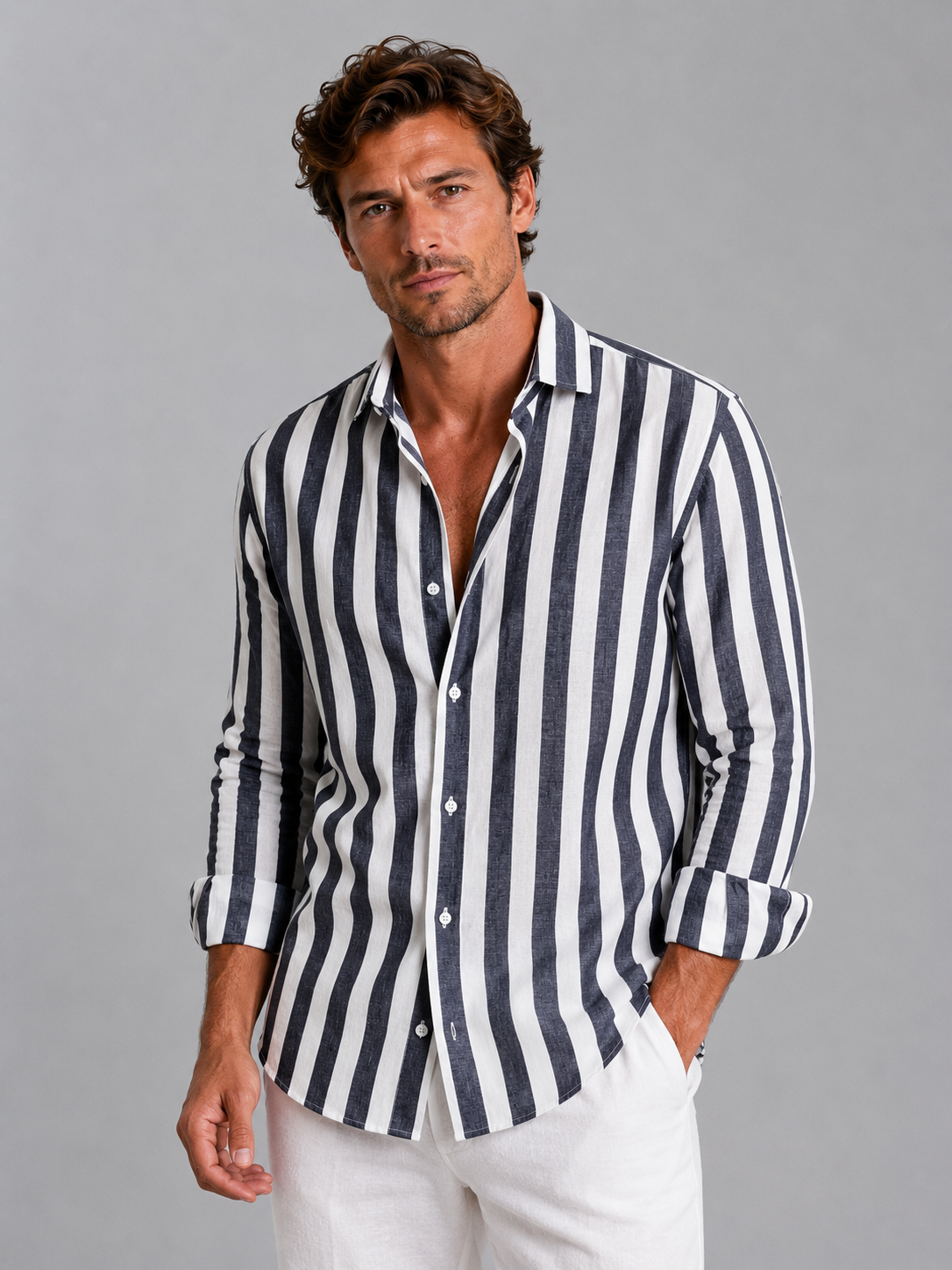 Jude | Men's Striped Linen Look Shirt, Summer Shirt