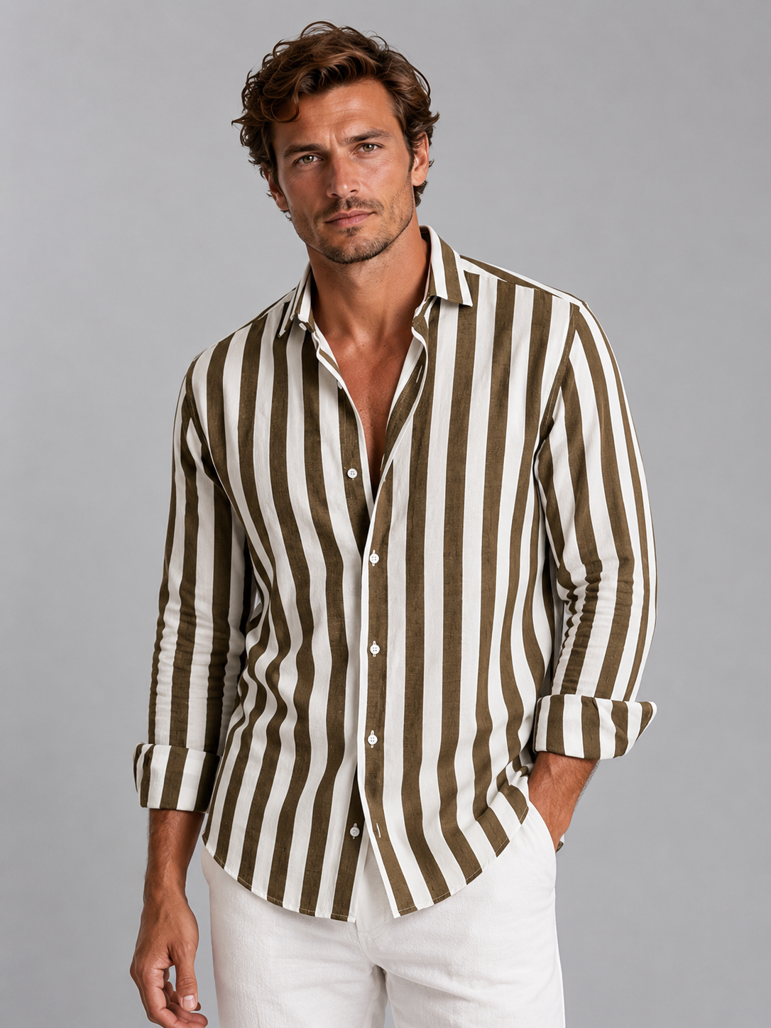 Jude | Men's Striped Linen Look Shirt, Summer Shirt