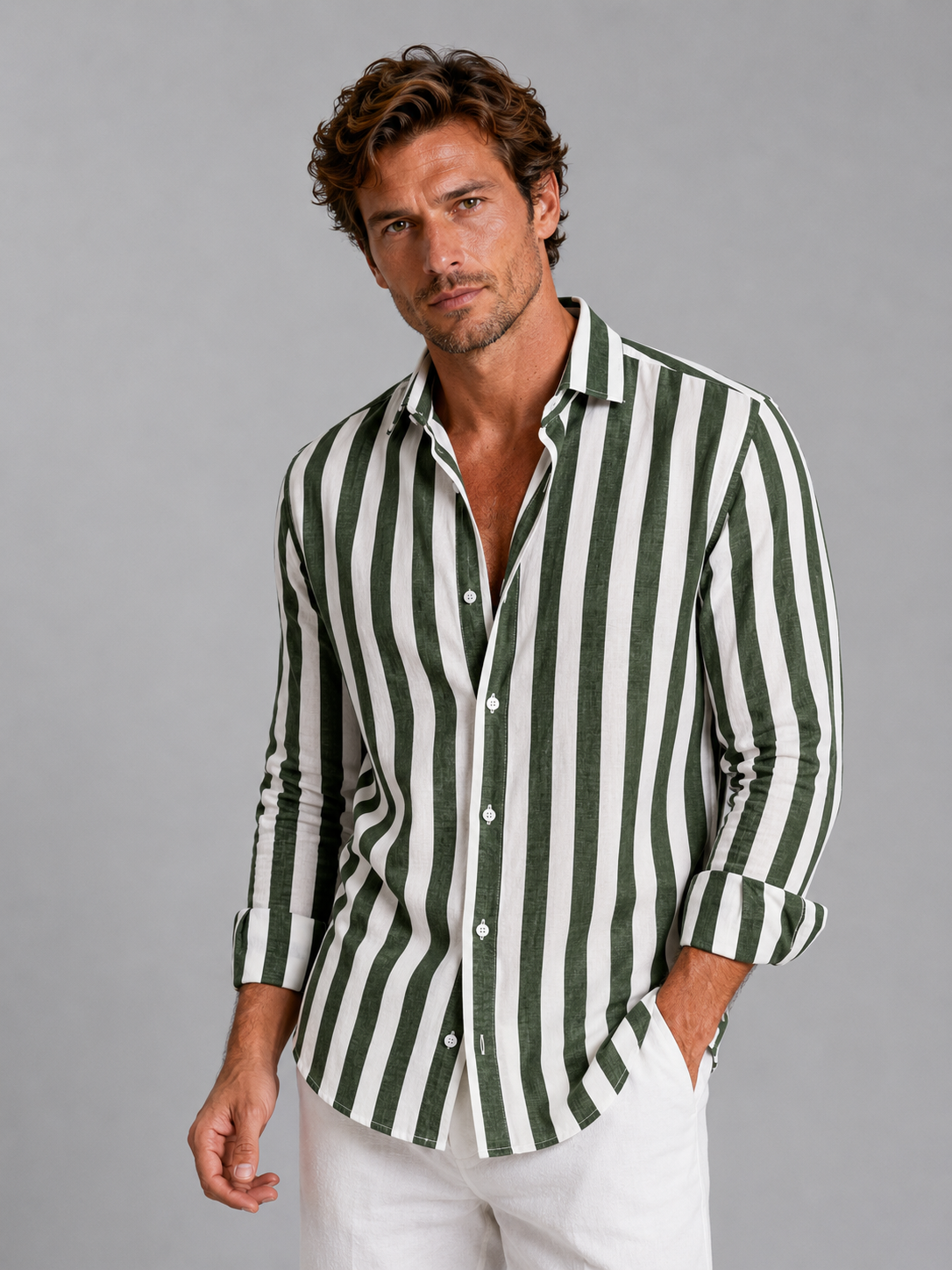 Jude | Men's Striped Linen Look Shirt, Summer Shirt