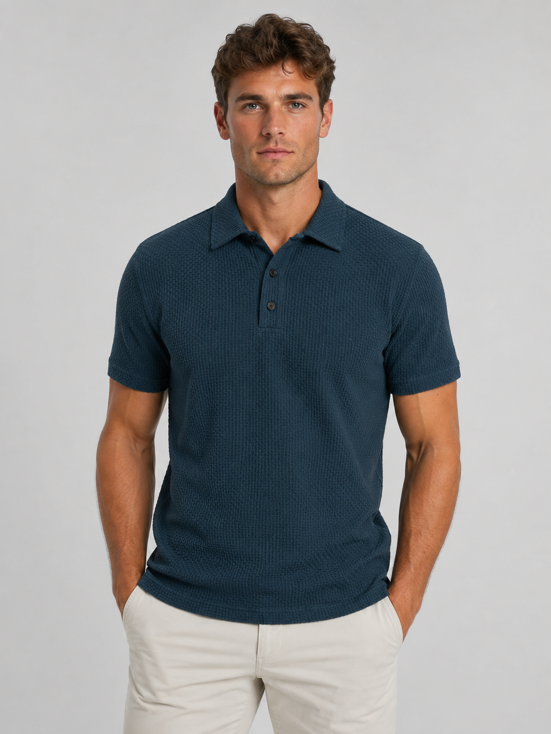 Leon | Men's Textured Knit Polo Shirt, Smart Casual Knit