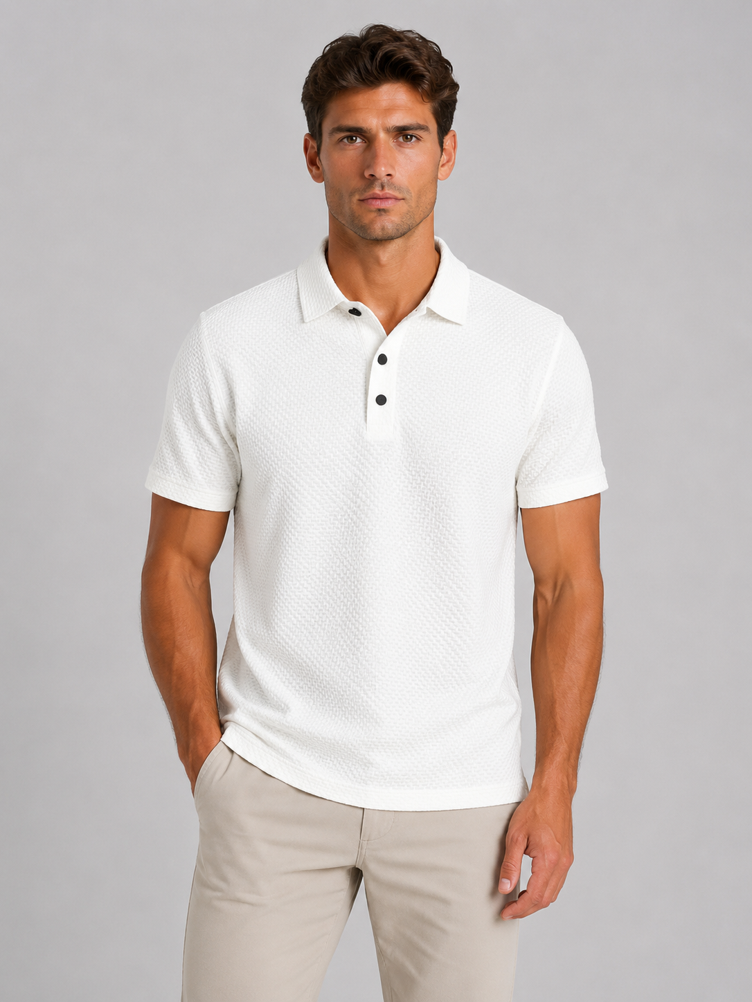 Leon | Men's Textured Knit Polo Shirt, Smart Casual Knit
