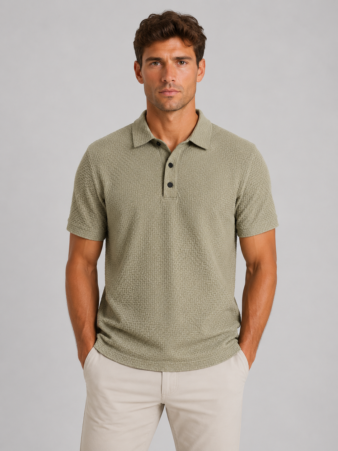 Leon | Men's Textured Knit Polo Shirt, Smart Casual Knit