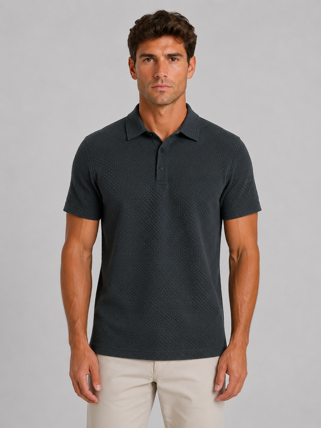 Leon | Men's Textured Knit Polo Shirt, Smart Casual Knit