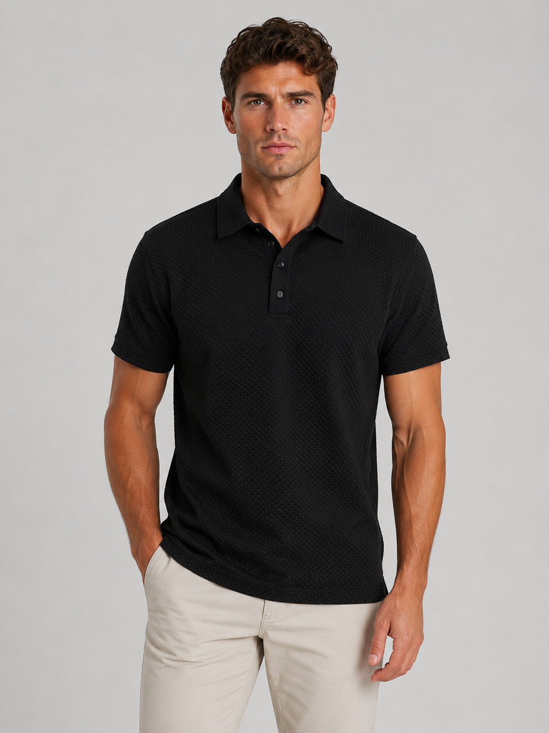 Leon | Men's Textured Knit Polo Shirt, Smart Casual Knit