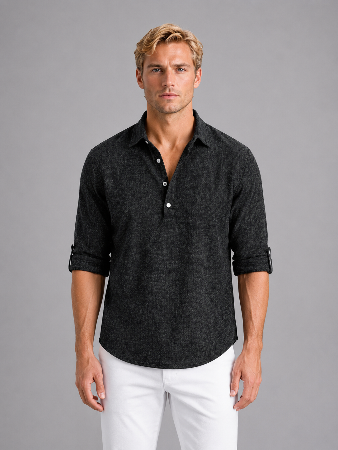 Xander | Men's Linen Look Long Sleeve Shirt, Summer Shirt