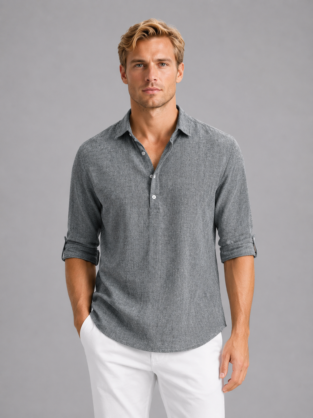 Xander | Men's Linen Look Long Sleeve Shirt, Summer Shirt