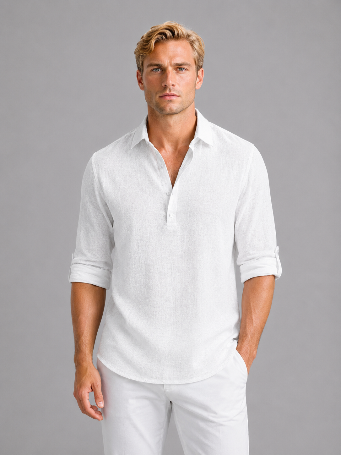 Xander | Men's Linen Look Long Sleeve Shirt, Summer Shirt