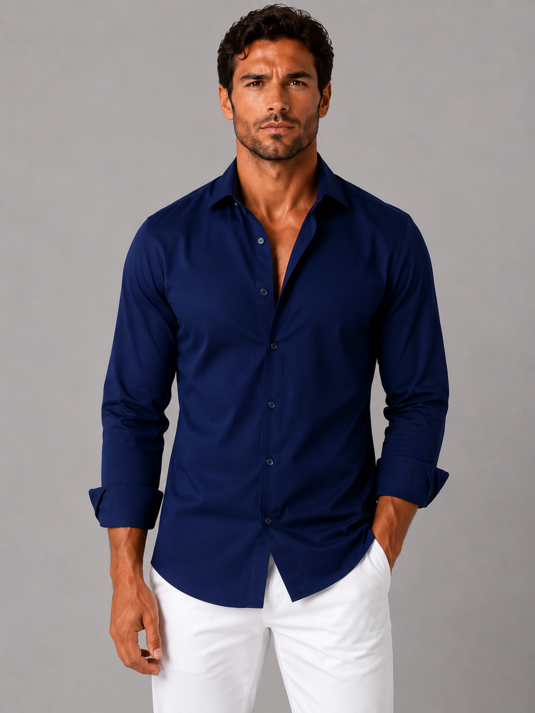 Isaac | Men's Slim Fit Stretch Dress Shirt, Formal Shirt