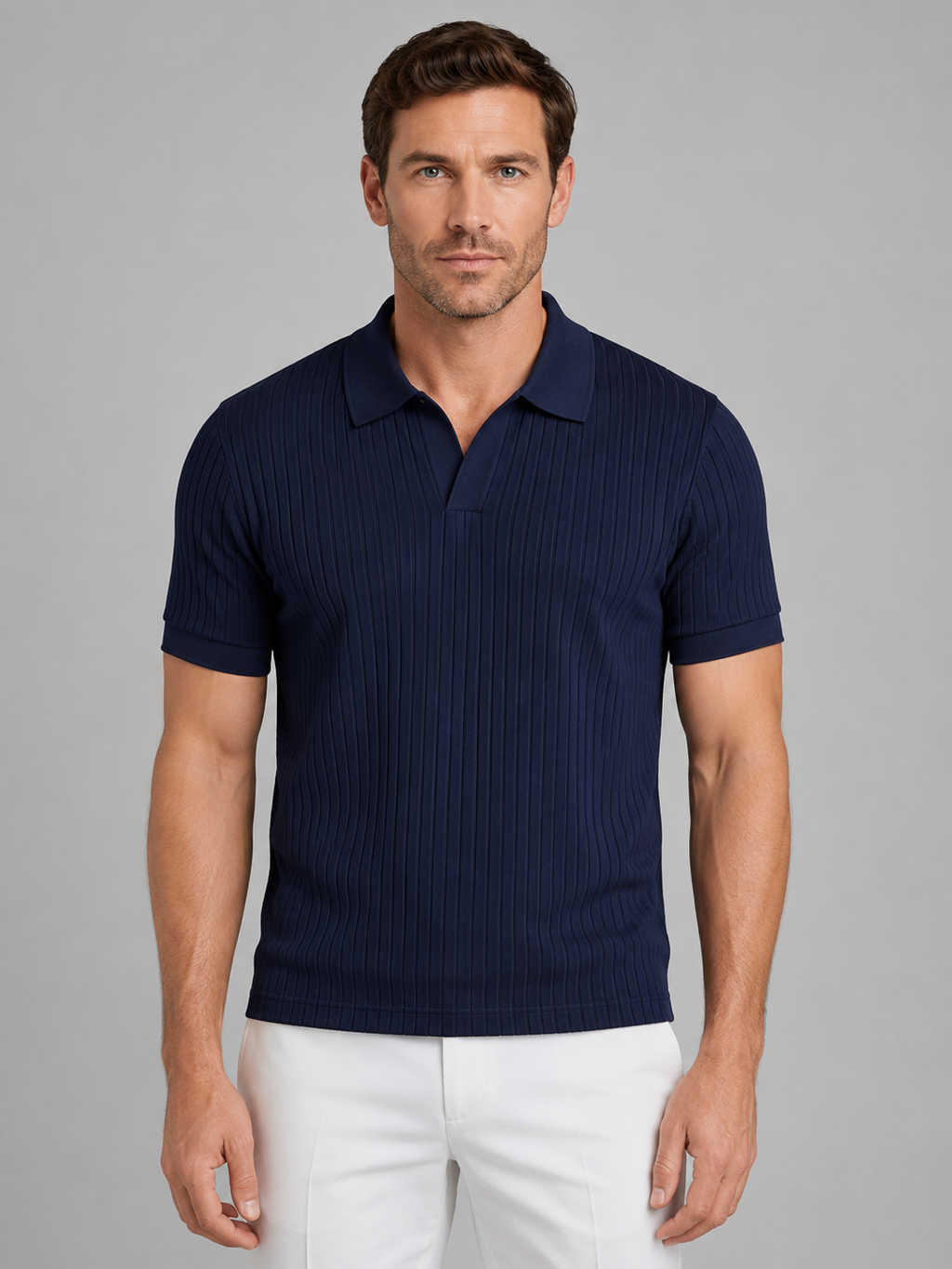 Callum | Men's Ribbed Knit Polo Shirt, Smart Casual Knit
