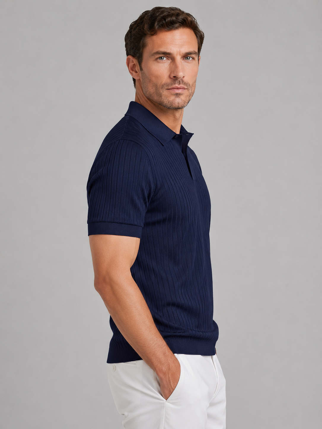Callum | Men's Ribbed Knit Polo Shirt, Smart Casual Knit