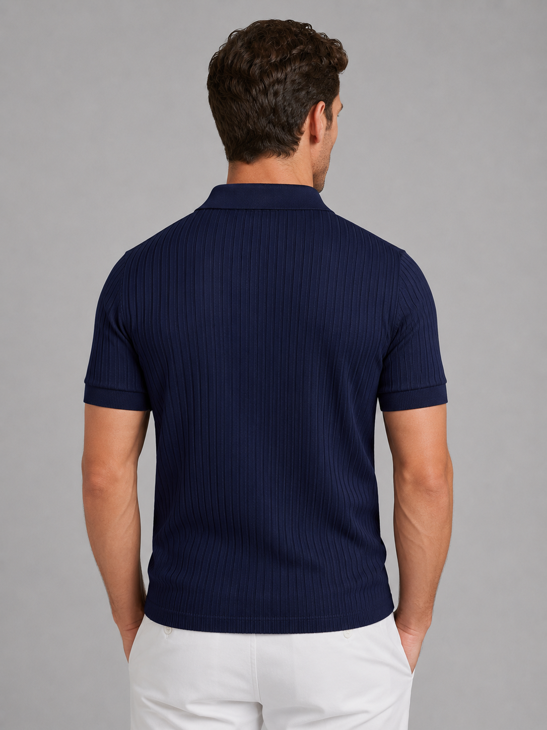 Callum | Men's Ribbed Knit Polo Shirt, Smart Casual Knit
