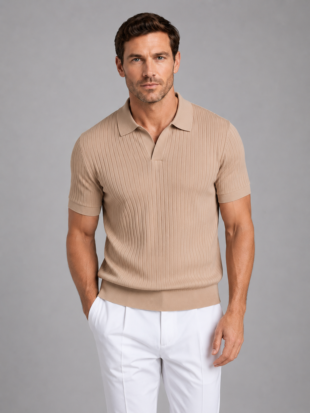 Callum | Men's Ribbed Knit Polo Shirt, Smart Casual Knit