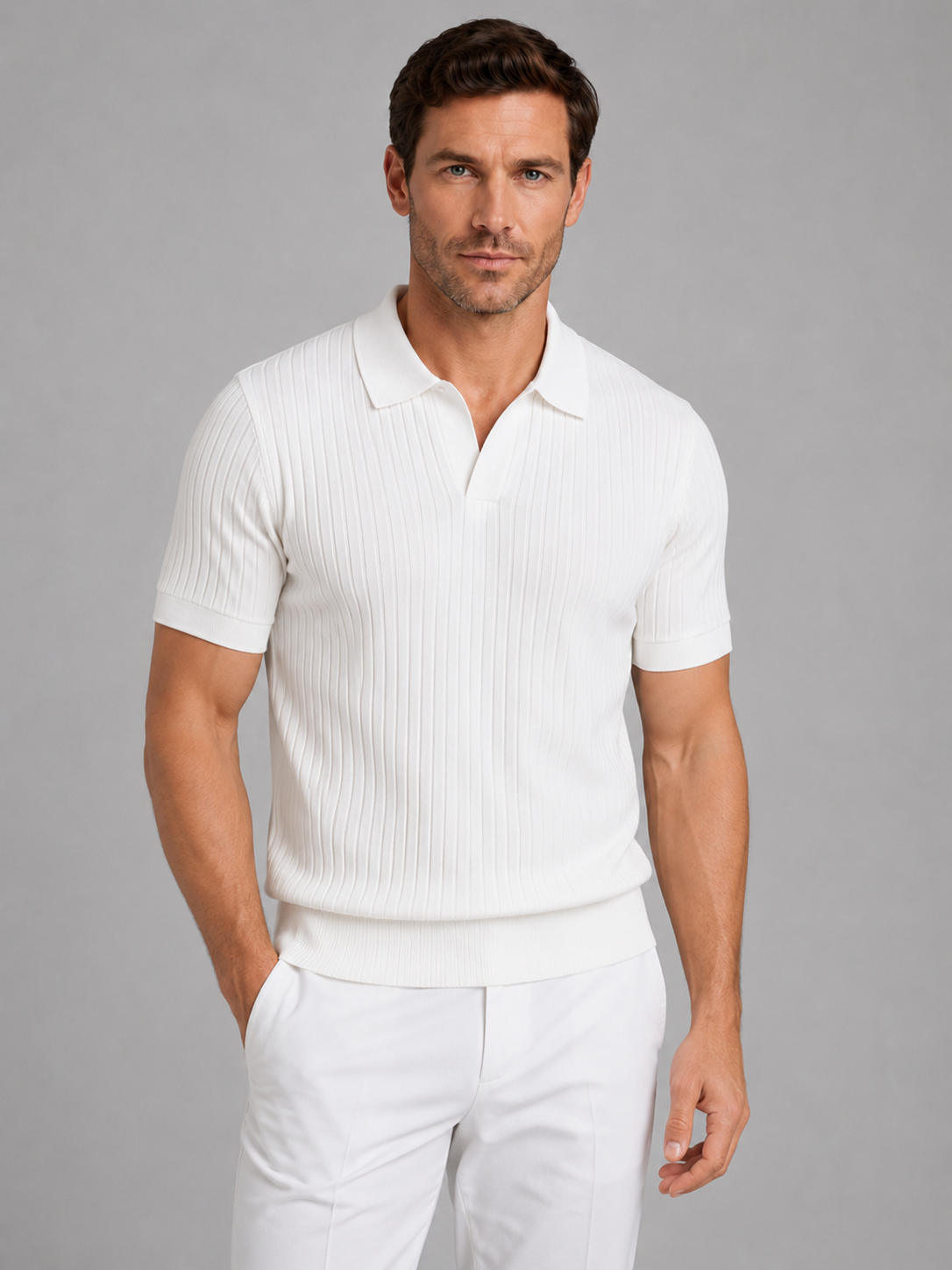 Callum | Men's Ribbed Knit Polo Shirt, Smart Casual Knit
