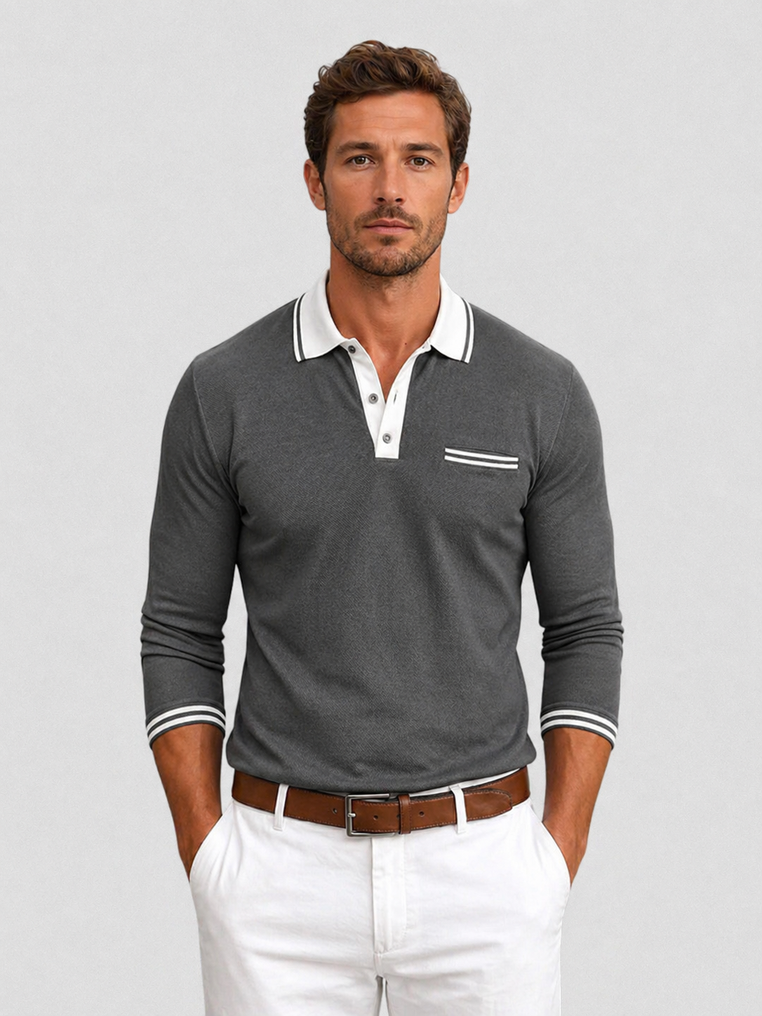 Abel | Men's Long Sleeve Polo Shirt, Smart Casual Knit