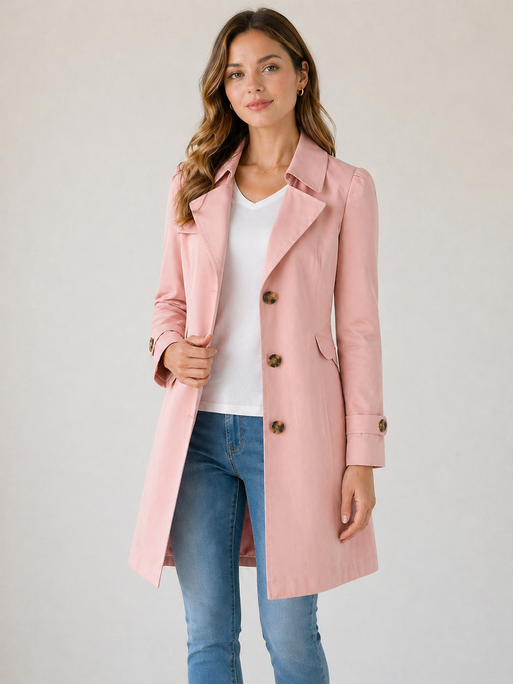 Rosalie | Women's Tailored Short Trench Coat, Buttoned Winter Coat