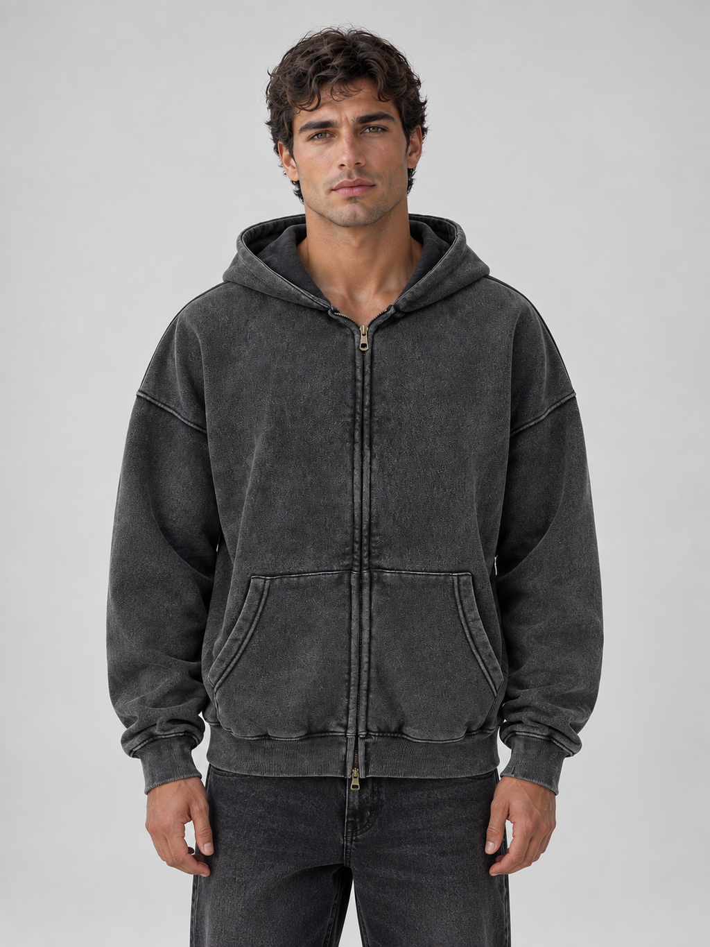 Silas | Men's Oversized Full Zip Hoodie Washed Hooded Jacket
