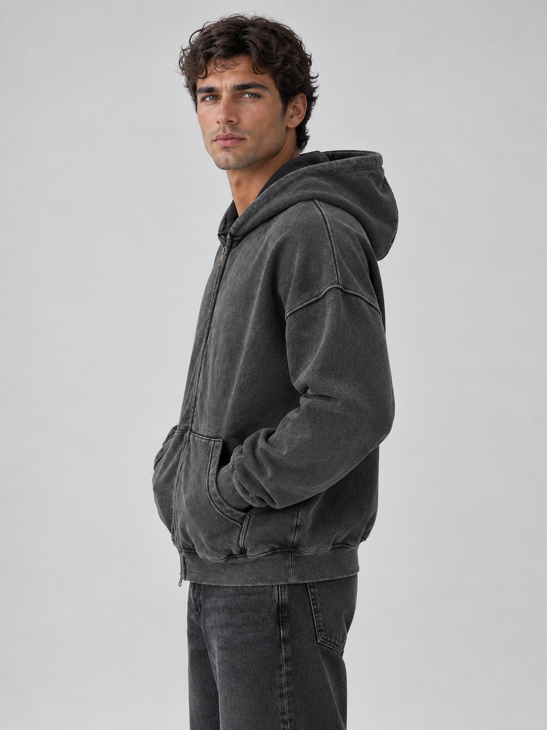 Silas | Men's Oversized Full Zip Hoodie Washed Hooded Jacket