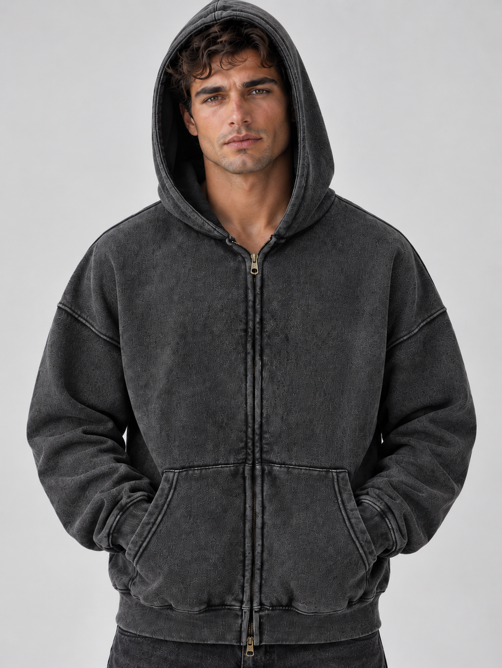 Silas | Men's Oversized Full Zip Hoodie Washed Hooded Jacket