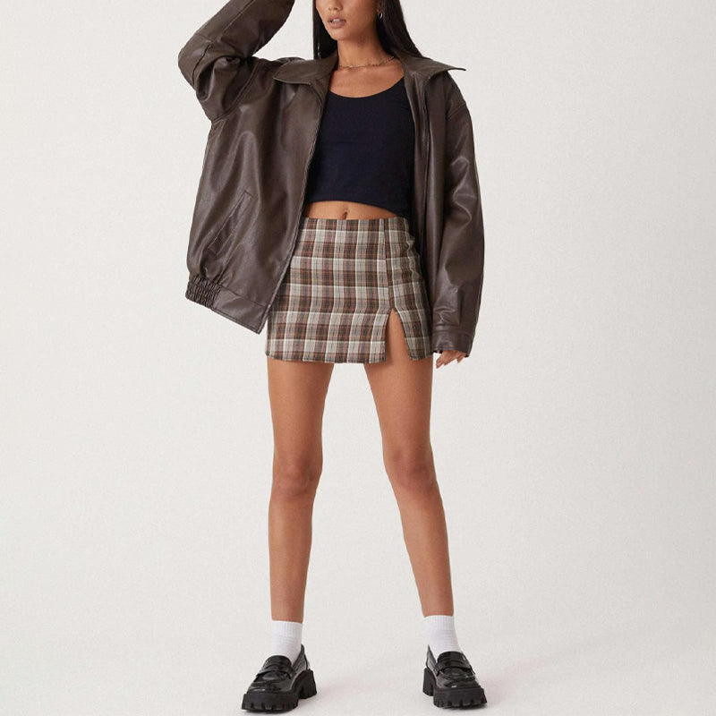 Sofia | Women's Oversized Faux Leather Bomber Jacket Zip Front Autumn Winter