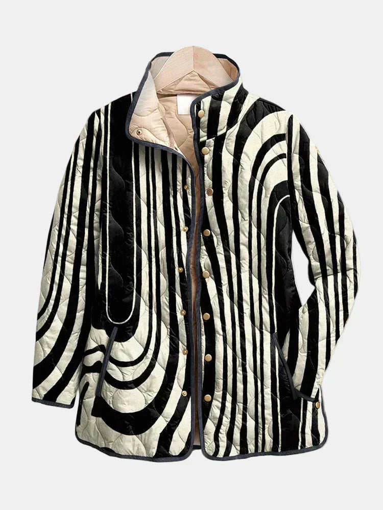 Soraya | Women's Quilted Jacket, Abstract Geometric Print Winter Jacket - Floral