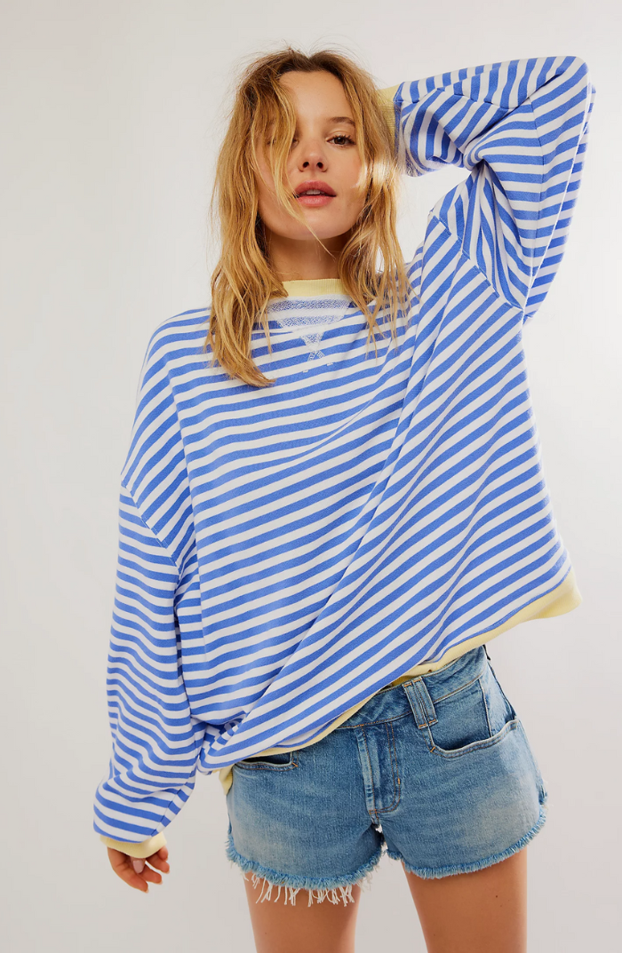 Talia | Women's Oversized Striped Sweatshirt Contrast Trim Drop Shoulder Casual Autumn Winter
