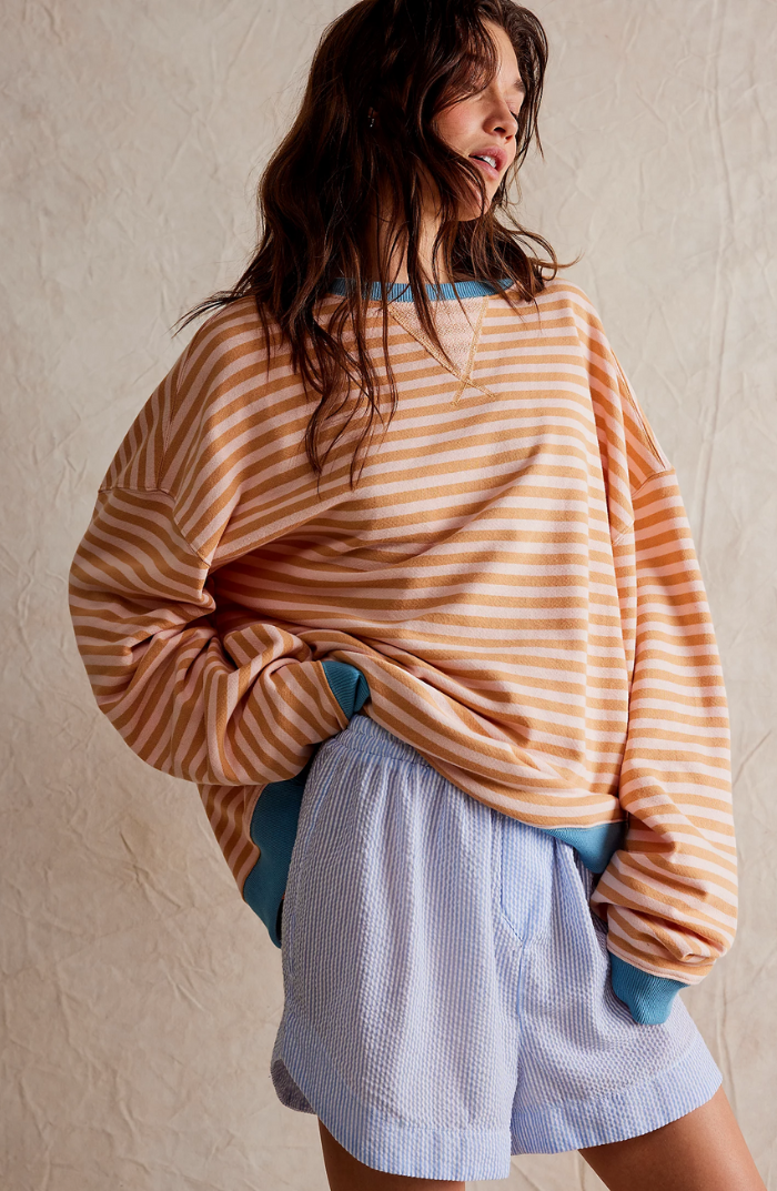 Talia | Women's Oversized Striped Sweatshirt Contrast Trim Drop Shoulder Casual Autumn Winter