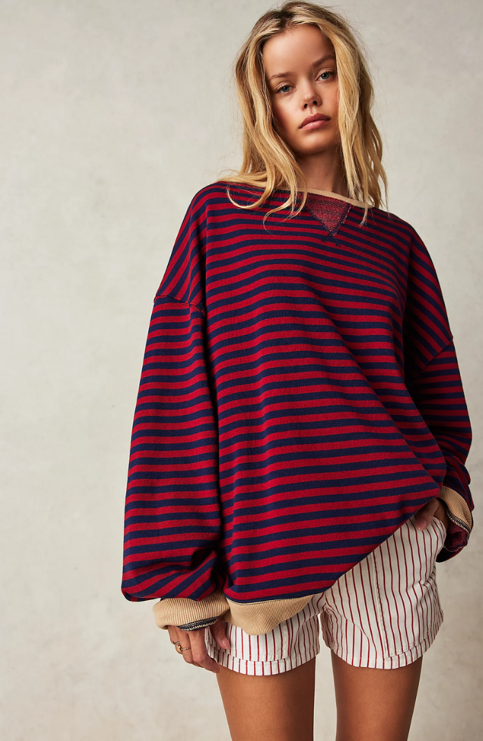 Talia | Women's Oversized Striped Sweatshirt Contrast Trim Drop Shoulder Casual Autumn Winter