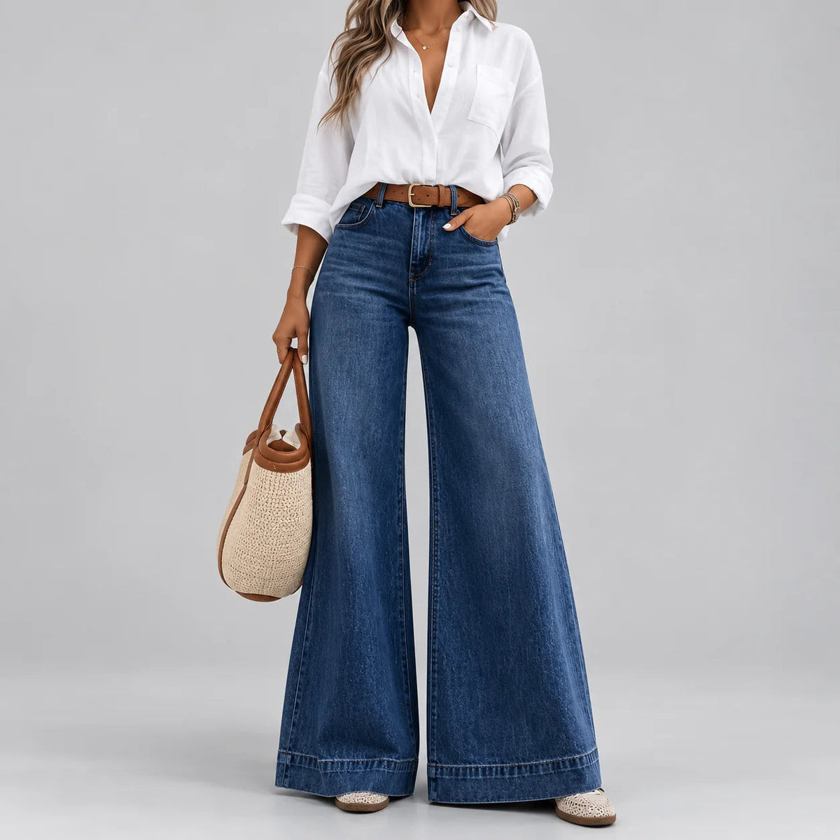 Teresa | Women's Wide Leg Flared High Waist Jeans Denim Relaxed Casual Timeless Autumn Winter
