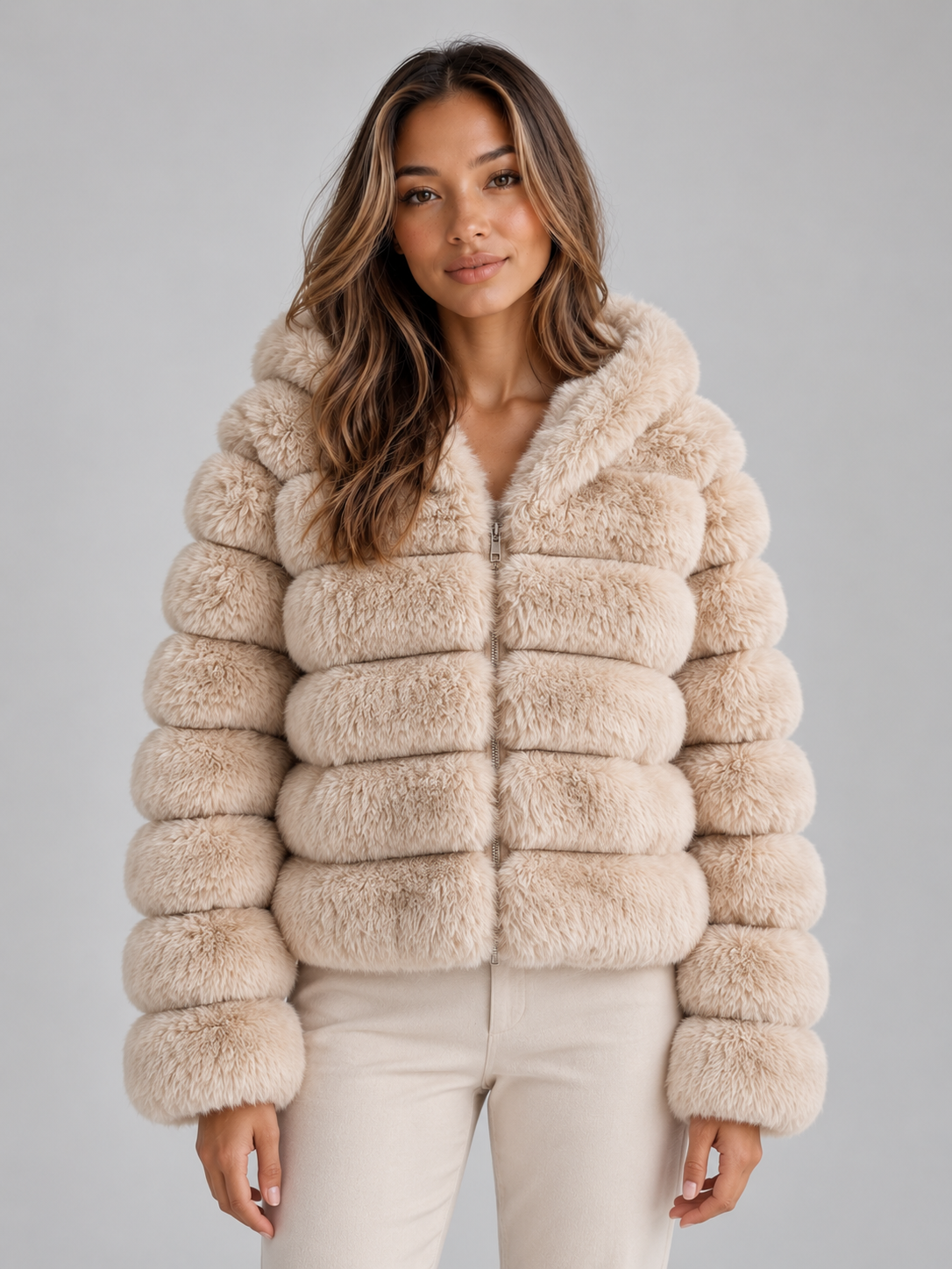 Tilda | Women's Faux Fur Hooded Jacket Cropped Plush Winter Coat