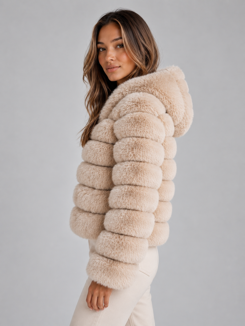 Tilda | Women's Faux Fur Hooded Jacket Cropped Plush Winter Coat