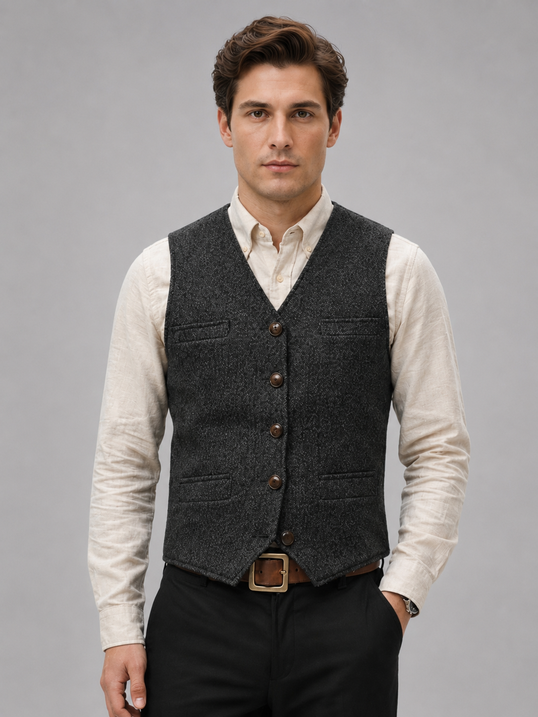 Dominic | Men's Tweed Waistcoat, Smart Casual Vest - Brown Tweed