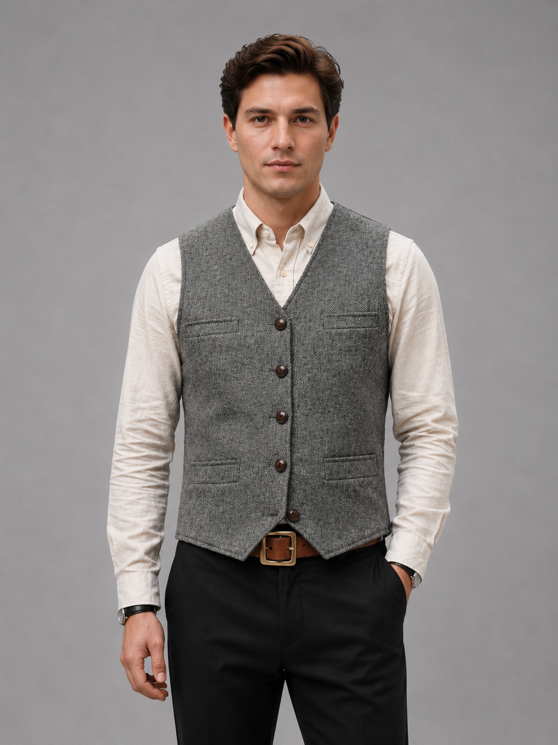 Dominic | Men's Tweed Waistcoat, Smart Casual Vest - Brown Tweed