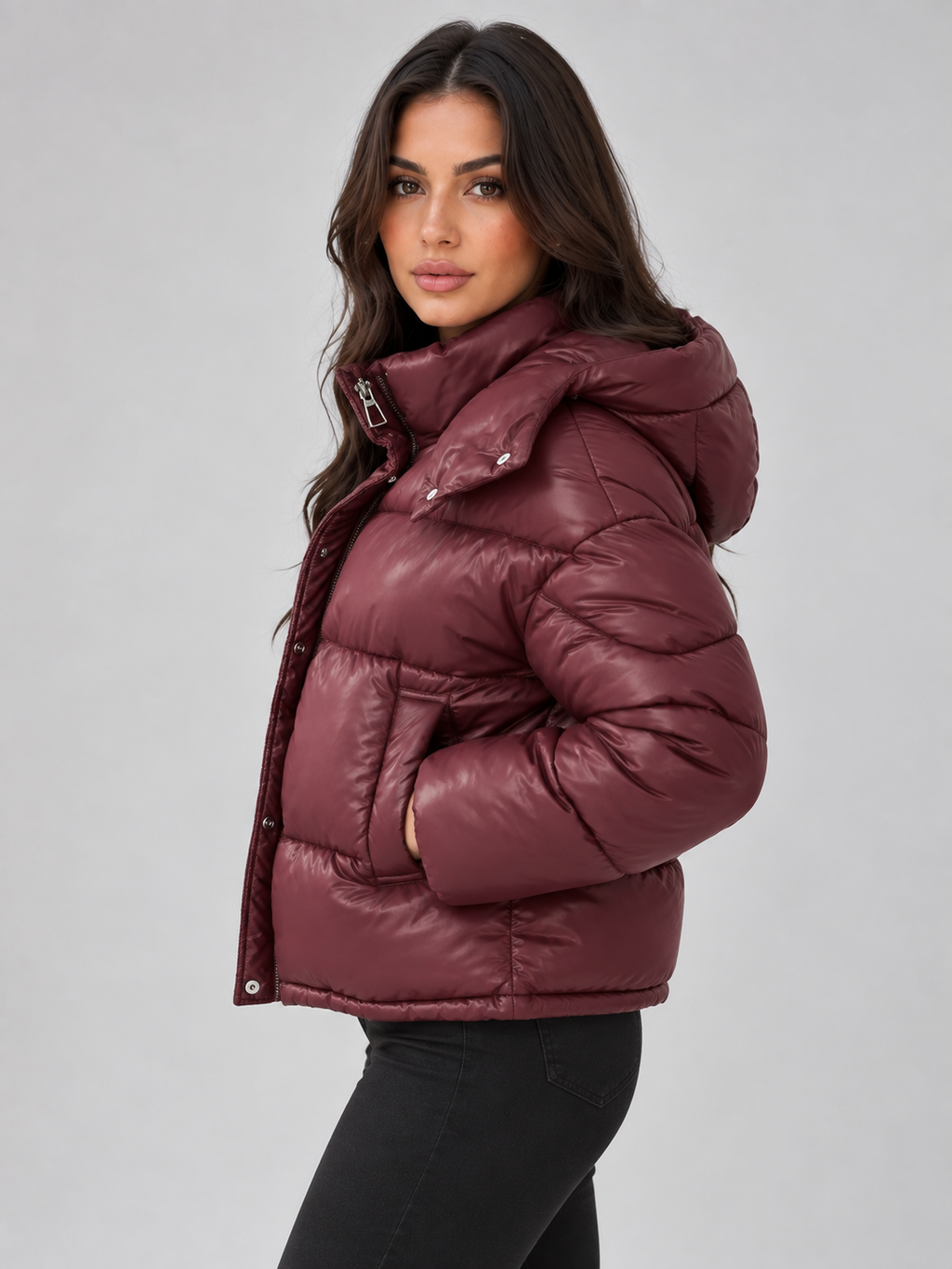 Una | Women's Hooded Puffer Jacket Full Zip Padded Winter Coat