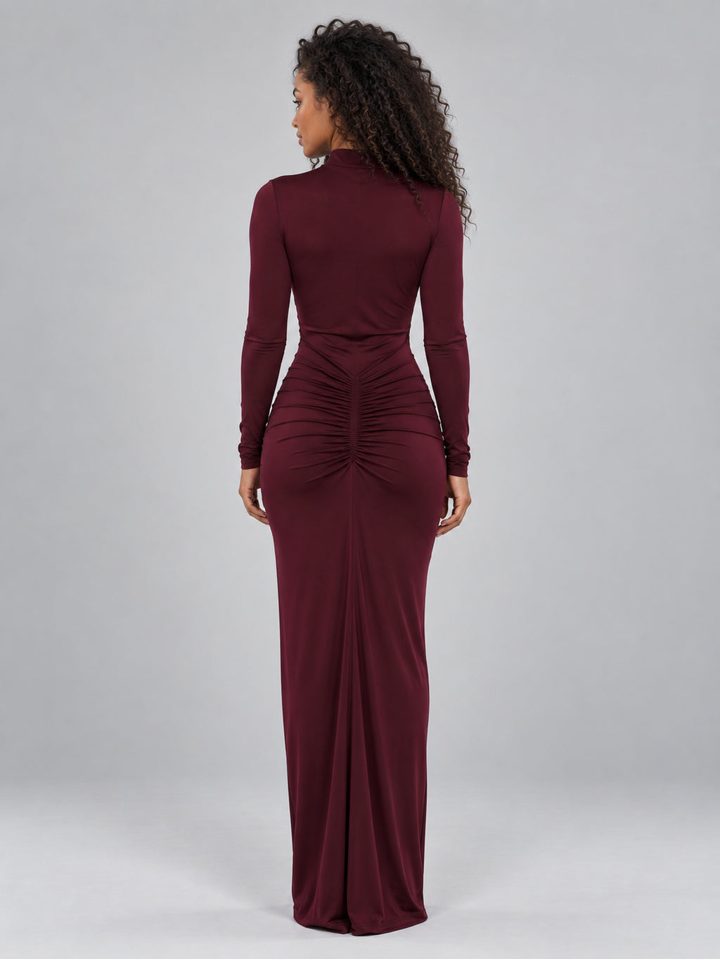 Valentina | Women's Ruched High Neck Maxi Evening Dress Long Sleeve