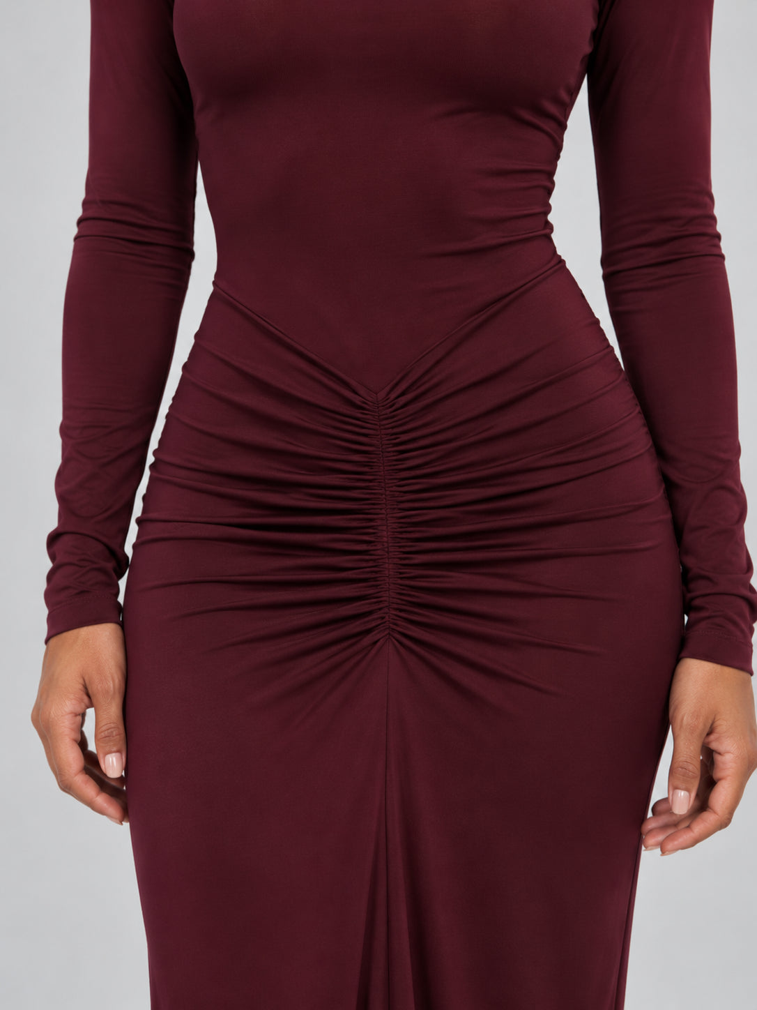 Valentina | Women's Ruched High Neck Maxi Evening Dress Long Sleeve