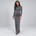 Valentina | Women's Ruched High Neck Maxi Evening Dress Long Sleeve