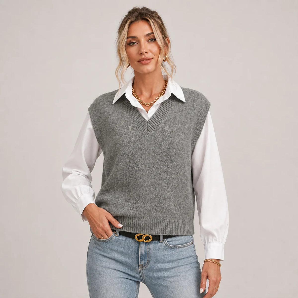 Valerie | Women's Knitted V Neck Vest Sweater Sleeveless Soft Cosy Autumn Winter