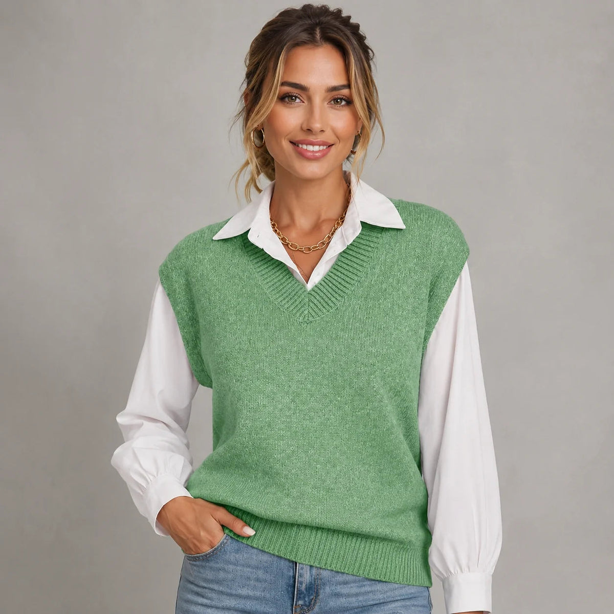 Valerie | Women's Knitted V Neck Vest Sweater Sleeveless Soft Cosy Autumn Winter