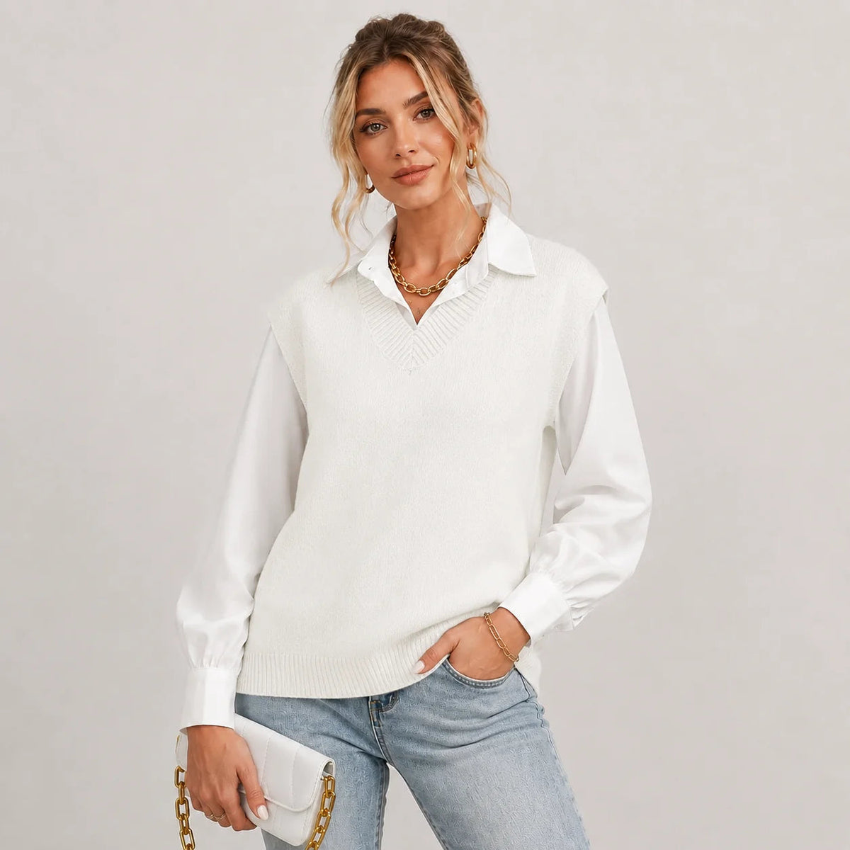 Valerie | Women's Knitted V Neck Vest Sweater Sleeveless Soft Cosy Autumn Winter