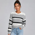 Vanessa | Women's Cropped Striped Jumper Round Neck Soft Knit Relaxed Cosy Autumn Winter