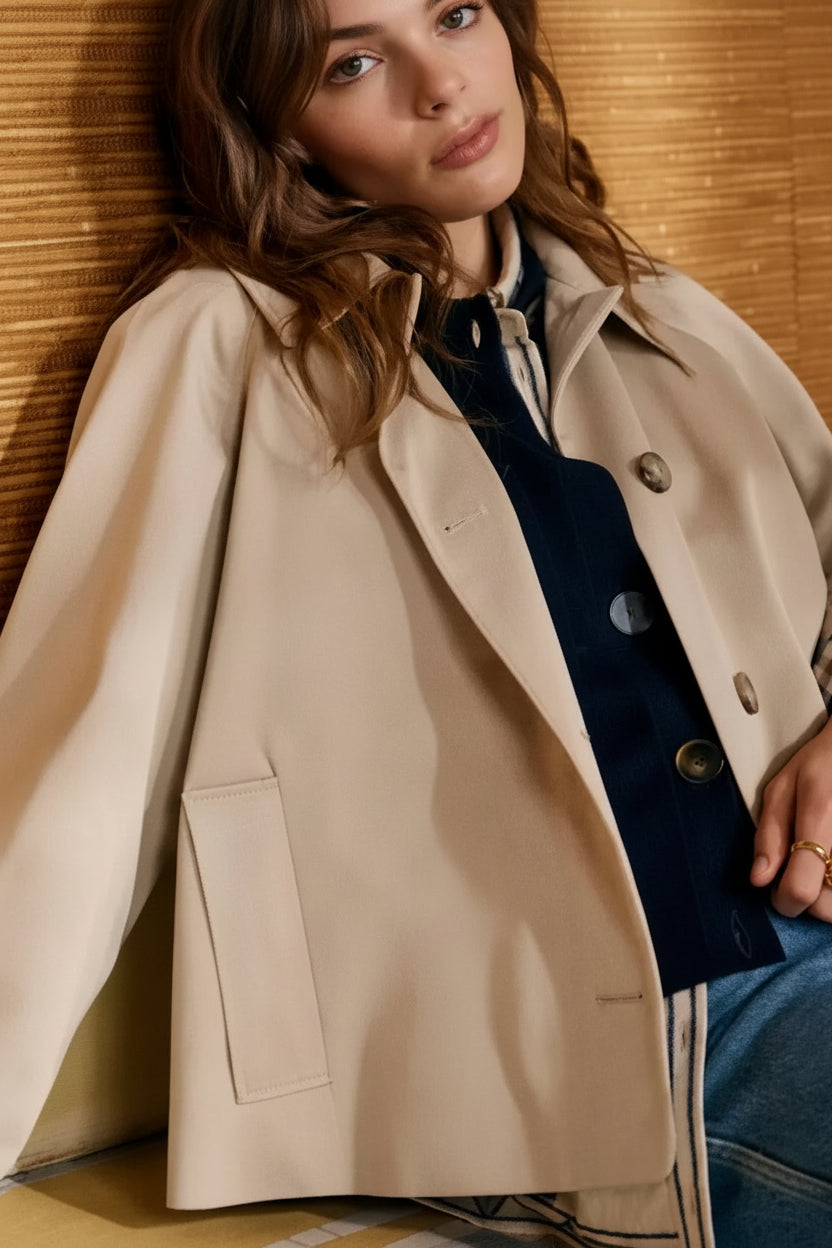 Vera | Women's Plaid Trench Coat Turn Down Collar Oversized Autumn Winter