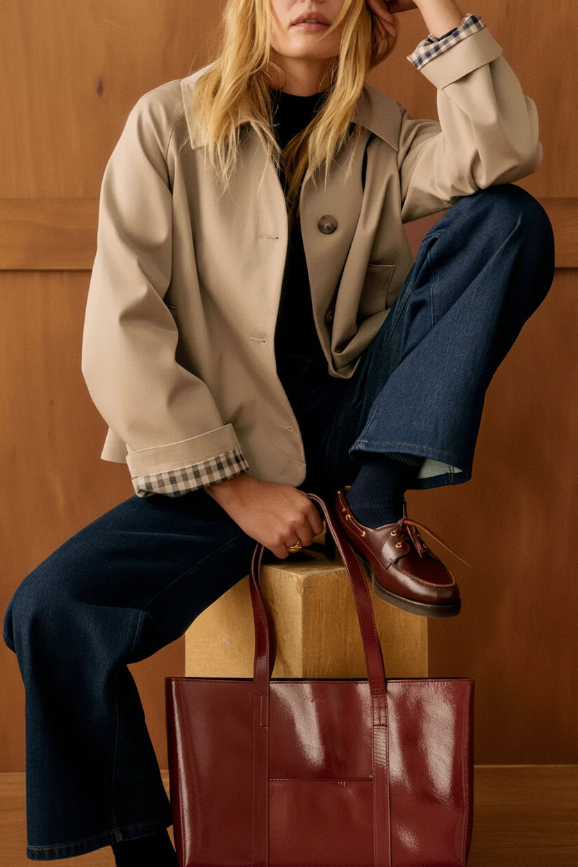 Vera | Women's Plaid Trench Coat Turn Down Collar Oversized Autumn Winter