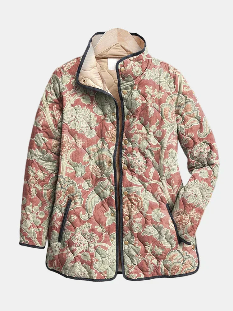Naya | Women's Quilted Jacket, Vintage Floral Casual Winter Jacket - Floral