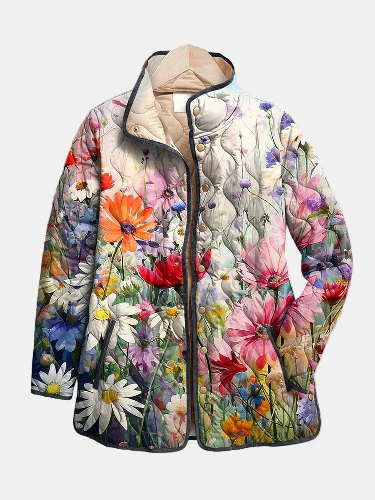 Amaya | Women's Quilted Jacket, Vintage Floral Print Winter Jacket - Floral