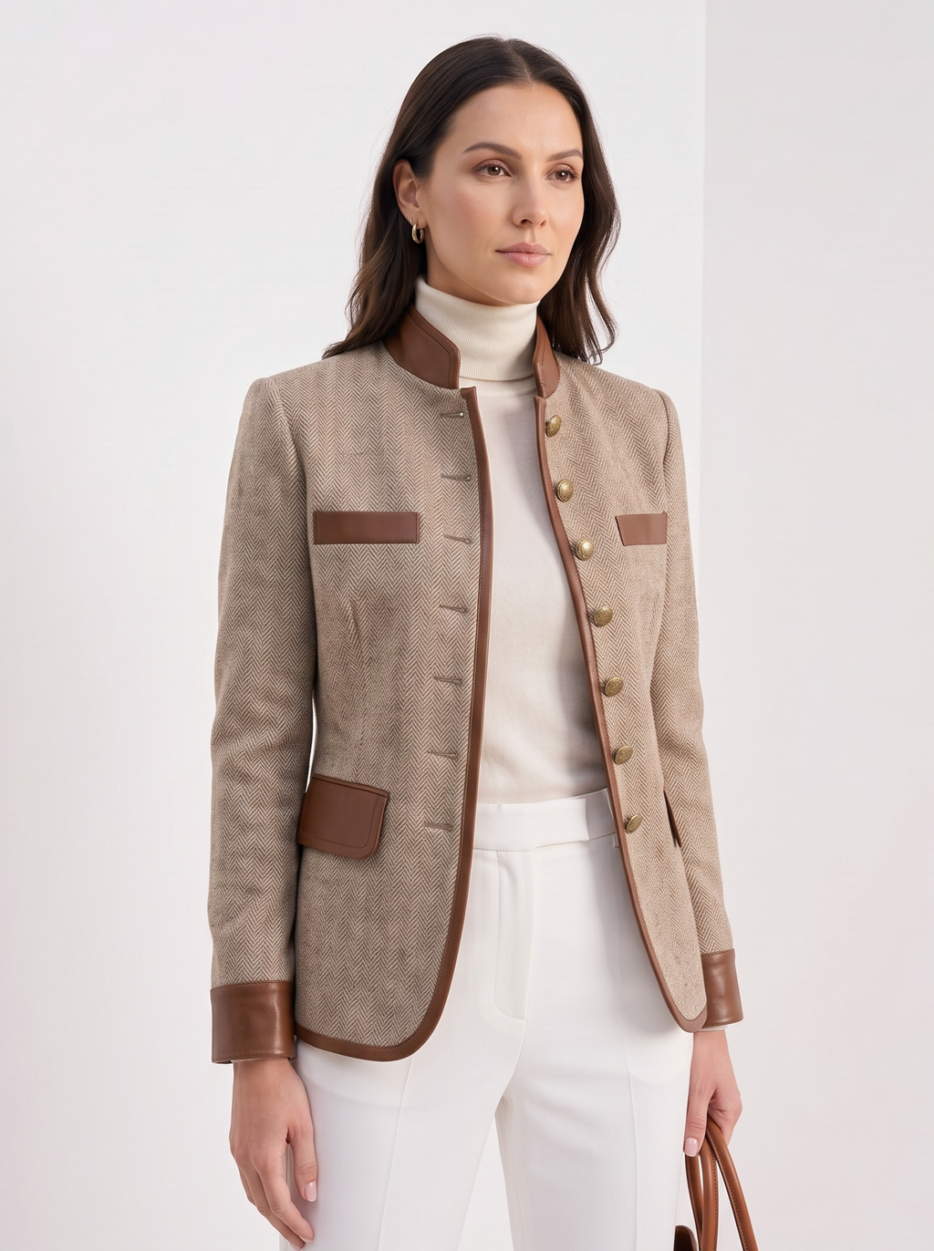 Fenna | Women's Buttoned Jacket, Smart Luxury Winter Jacket - Brown