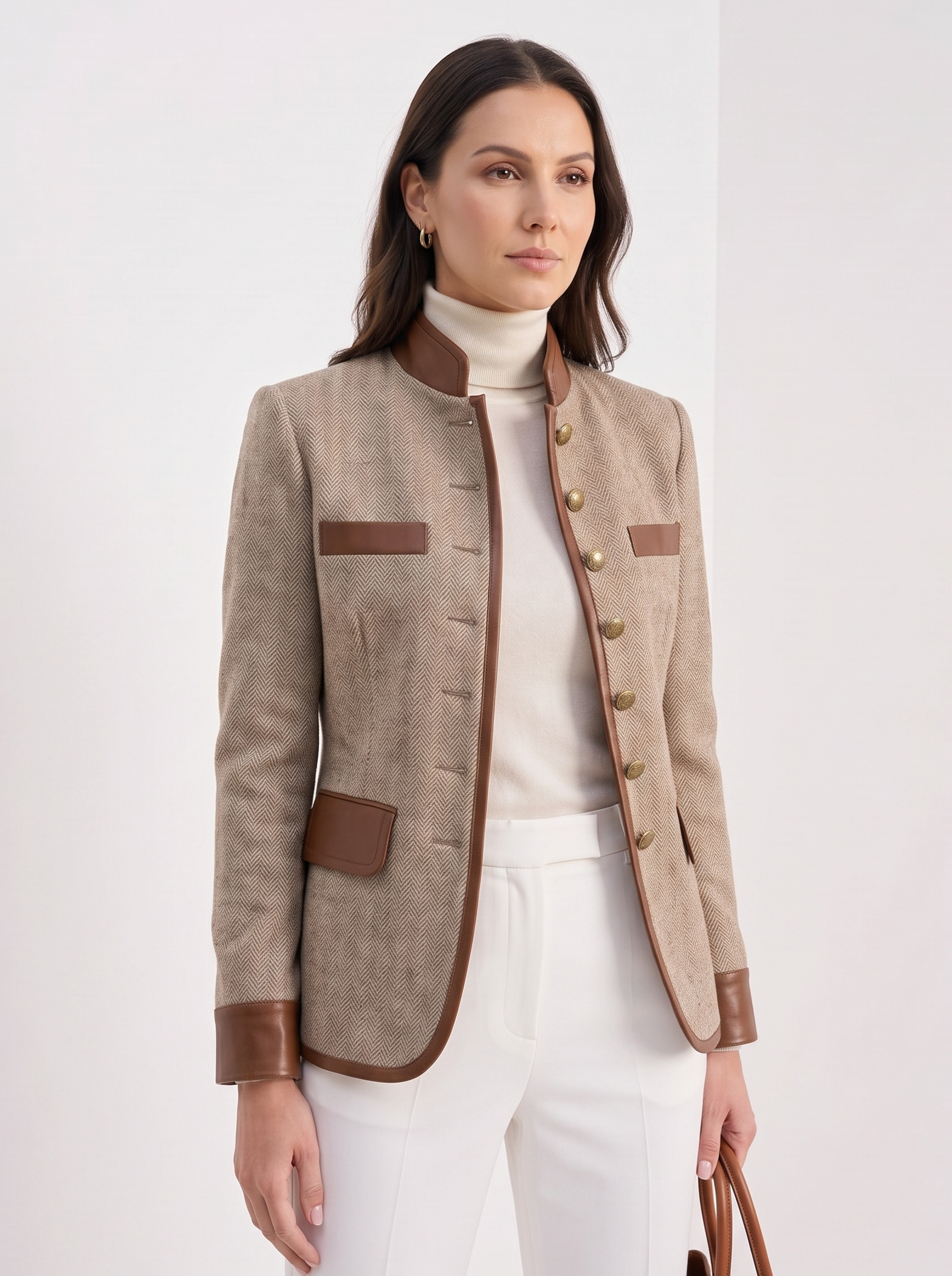 Fenna | Women's Buttoned Jacket, Smart Luxury Winter Jacket - Brown