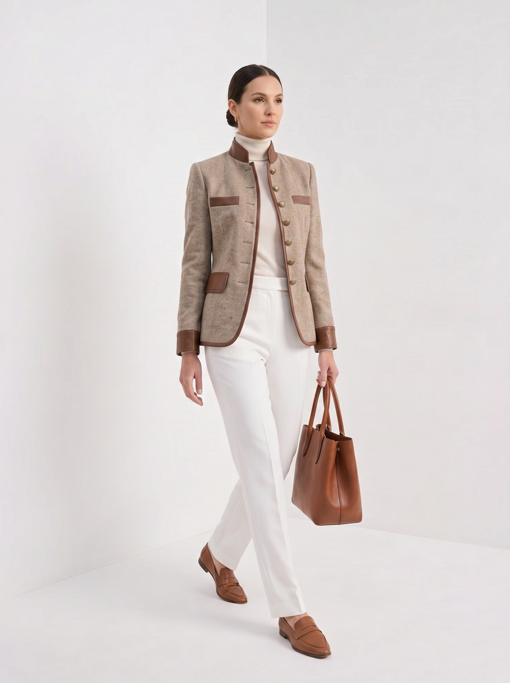 Fenna | Women's Buttoned Jacket, Smart Luxury Winter Jacket - Brown